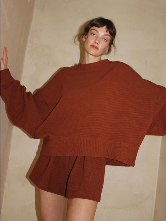 Na Nin Sweaters - EUC Na Nin Set - Margo Rippled Cropped Sweatshirt + Chloe Shorts in Cinnamon
